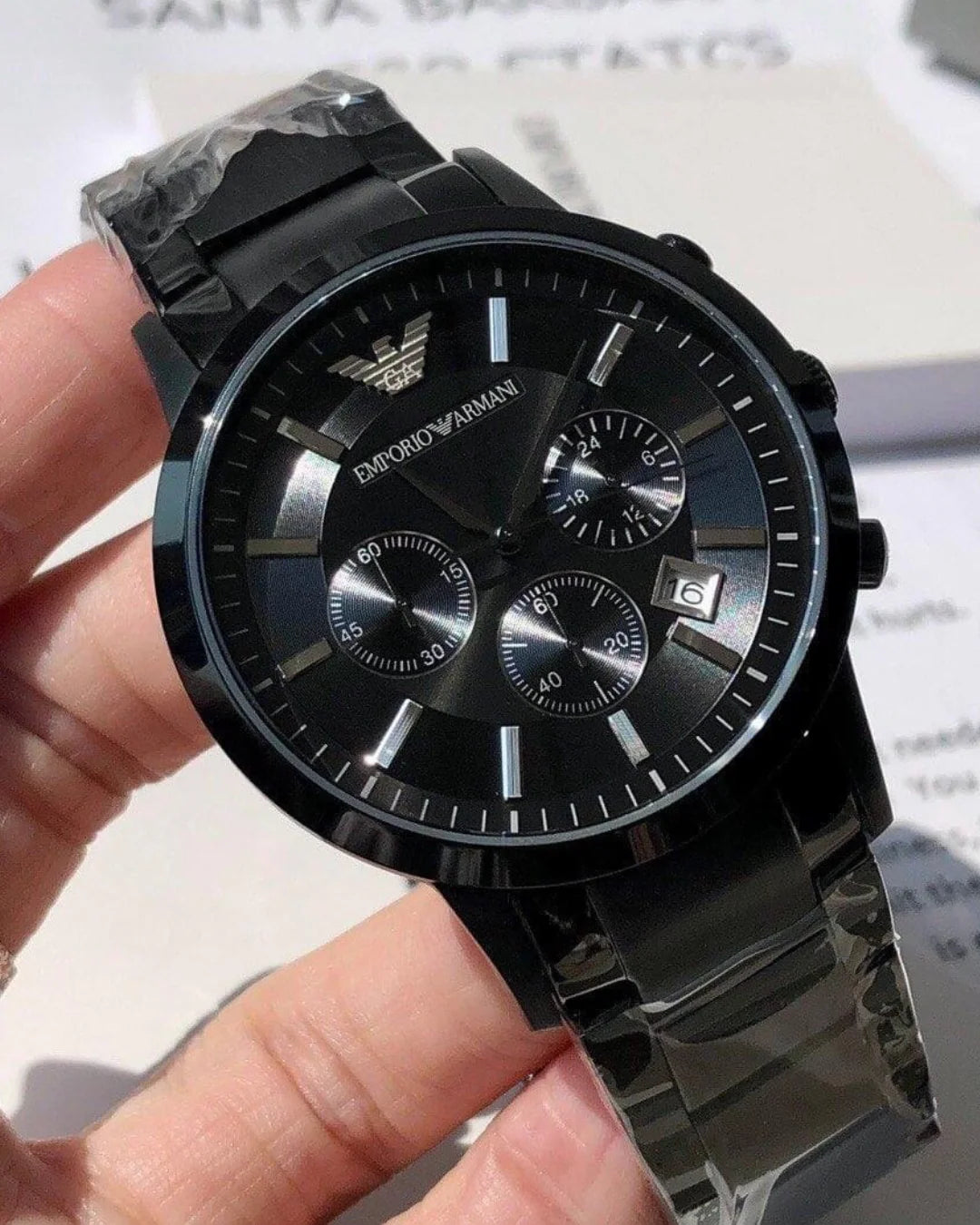 Arm_ani Inspired AR2453 Black Chronograph Metal Watch for Men