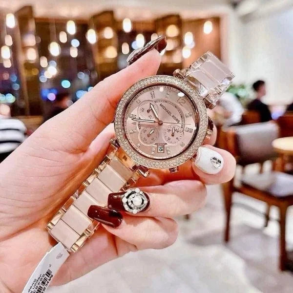 Micha_el Kors Inspired Rose Gold Chronograph Watch for Women (5896I)